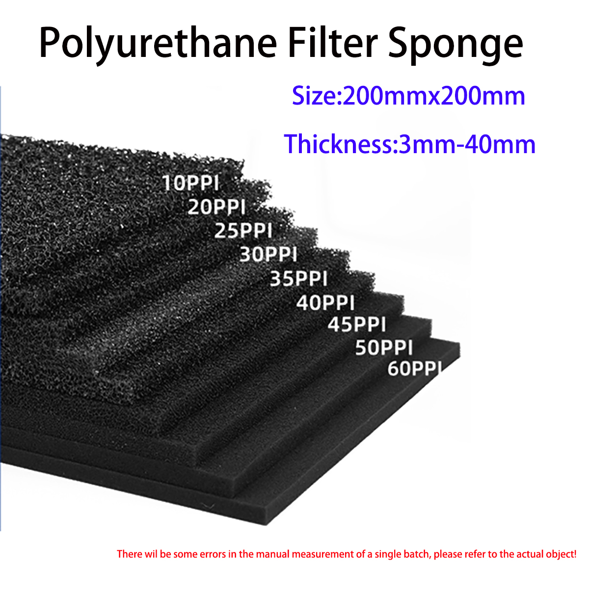 Polyurethane Foam Sheet - 200x200mm 防塵難燃フィルタースポンジポリウレタンフィルターコットン厚さ3mm-40mmエアコンプレッサーフィルターコットン