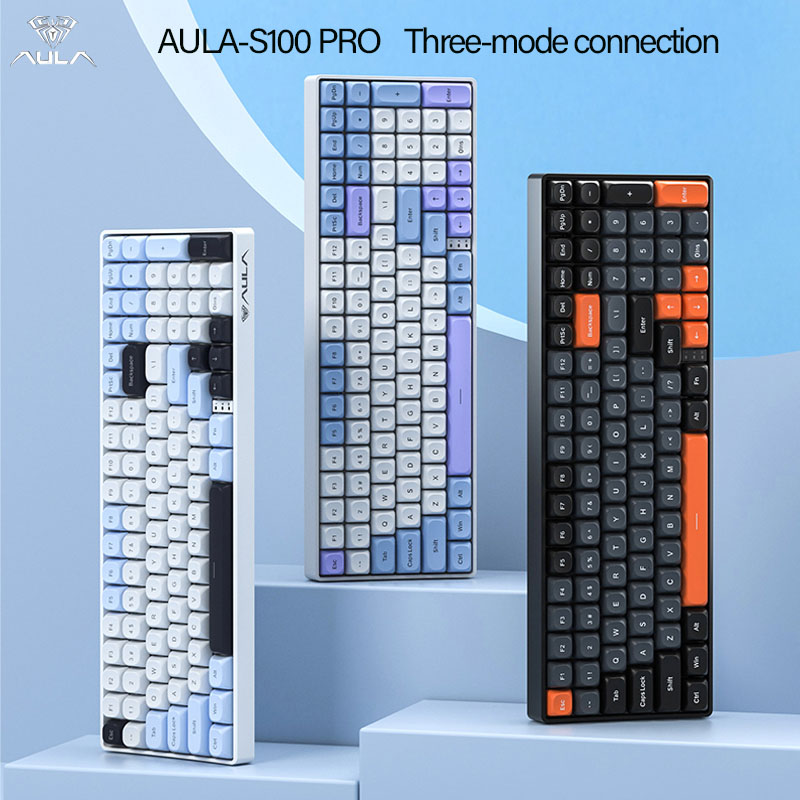 Gaming Keyboard Hot Swappable - AULA S100Pro ワイヤレスメカニカルキーボード、3モード接続、フルキーアクスベース、ホットスワップ、オフィスゲーミングコンピューターデスクキーボード
