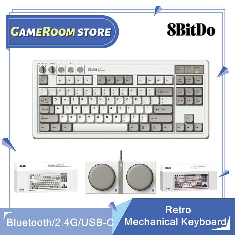 Gaming Keyboard Hot Swappable - 8ビットレトロメカニカルゲーミングキーボード,Bluetooth, 2.4g,USB-C,ホットスワップ可能,87キー,WindowsおよびAndroid用