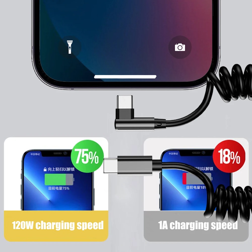 コイル状USB-C充電ケーブル タイプC to C 90度直 - Coiled Usb Cable のレビューと価格