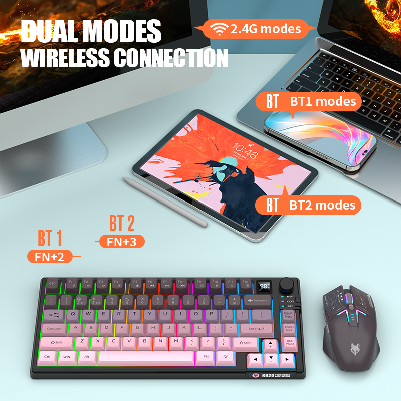 デュアルモード 2.4 グラム Bluetooth ワイヤレ - Gaming Keyboard Mouse Combo のレビューと価格