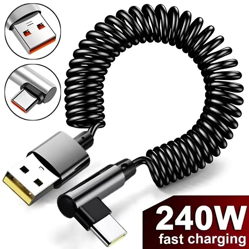 120W急速充電対応コイル型USB-Cケーブル 90度L字型 - Coiled Usb Cable のレビューと価格