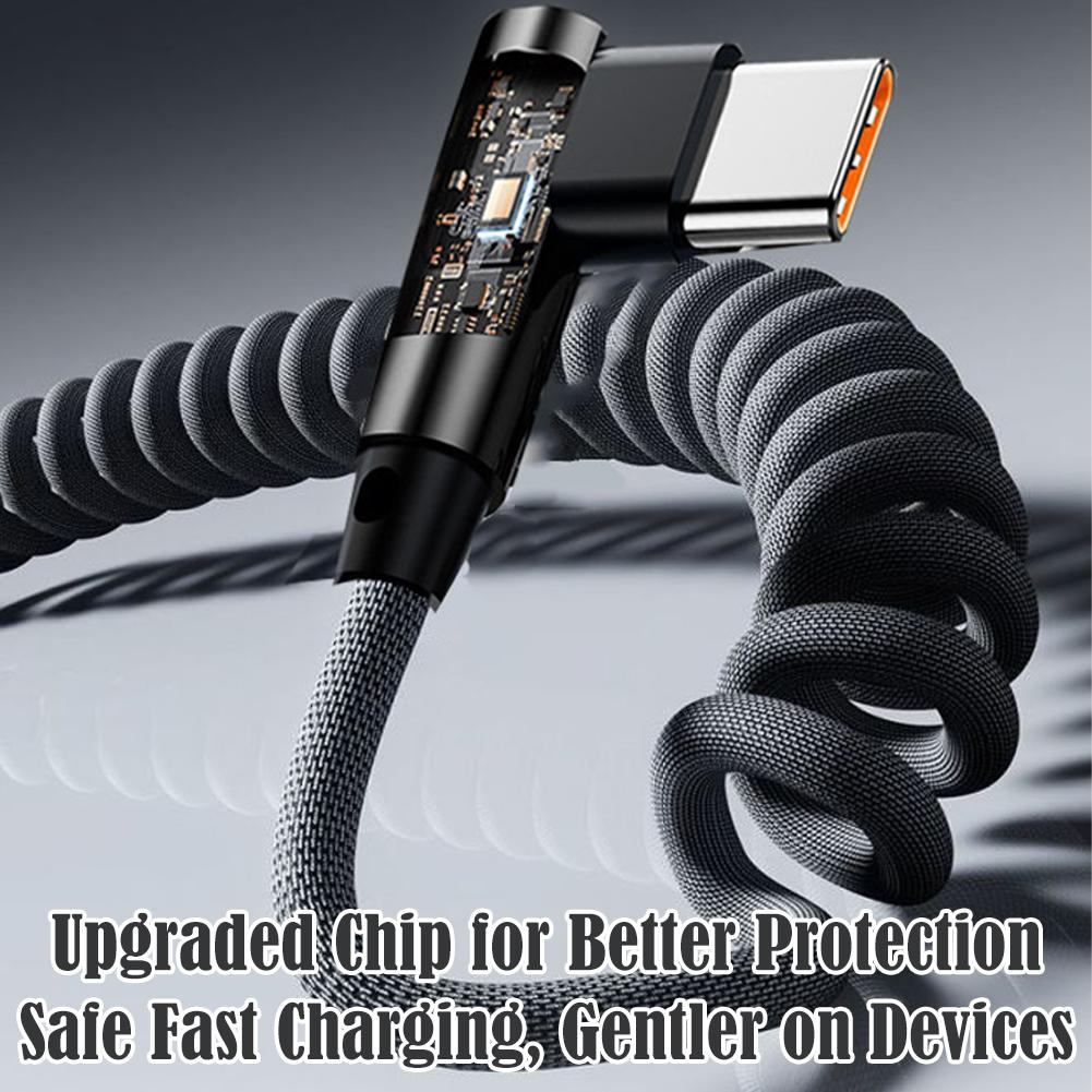 120W急速充電対応コイル型USB-Cケーブル 90度L字型 - Coiled Usb Cable のレビューと価格