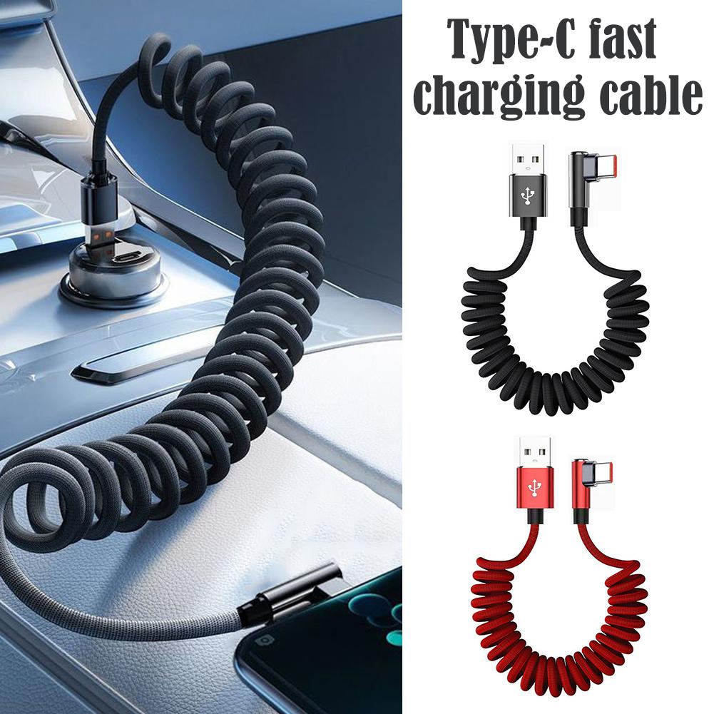 120W急速充電対応コイル型USB-Cケーブル 90度L字型 - Coiled Usb Cable のレビューと価格