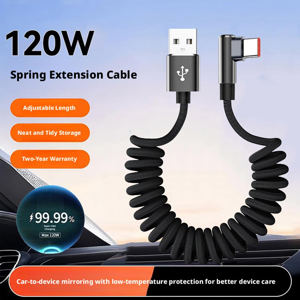 120W急速充電対応コイル型USB-Cケーブル 90度L字型 - Coiled Usb Cable のレビューと価格