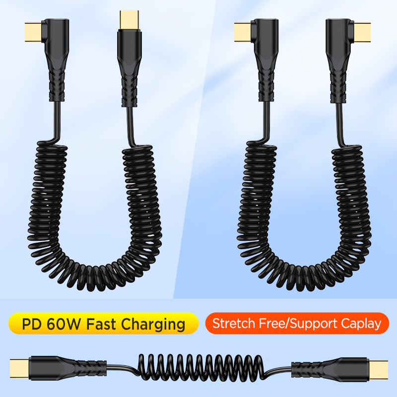 車用90度コイル状USB Cケーブル、格納式直角タイプC急速 - Coiled Usb Cable のレビューと価格
