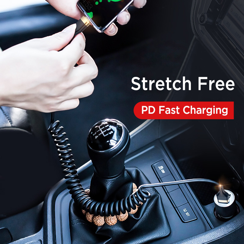 車用90度コイル状USB Cケーブル、格納式直角タイプC急速 - Coiled Usb Cable のレビューと価格