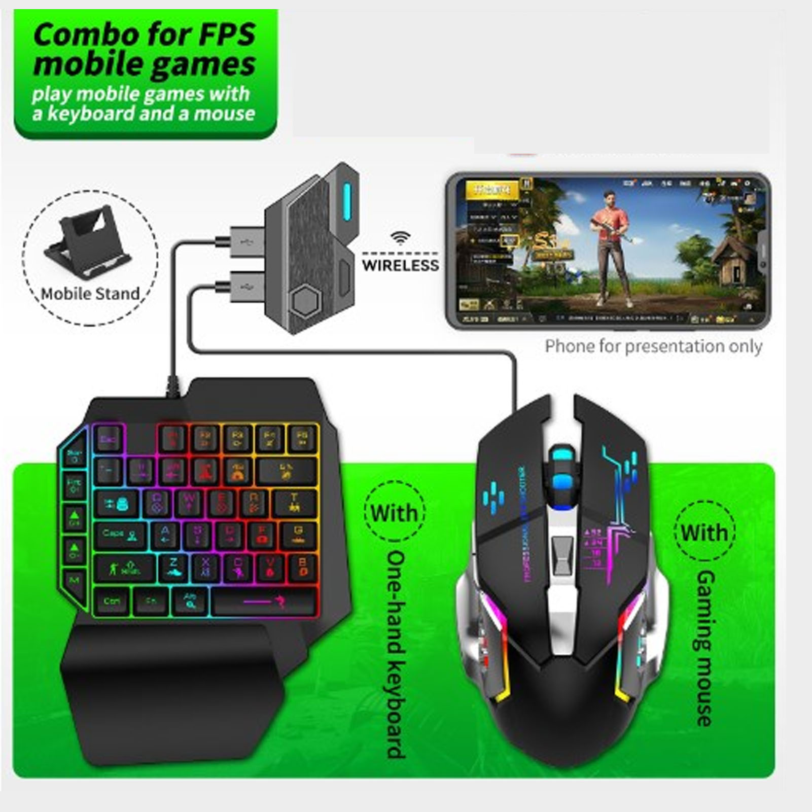 キーボード マウス コンバーター セット 応答性の高い片手キ - Gaming Keyboard Mouse Combo のレビューと価格