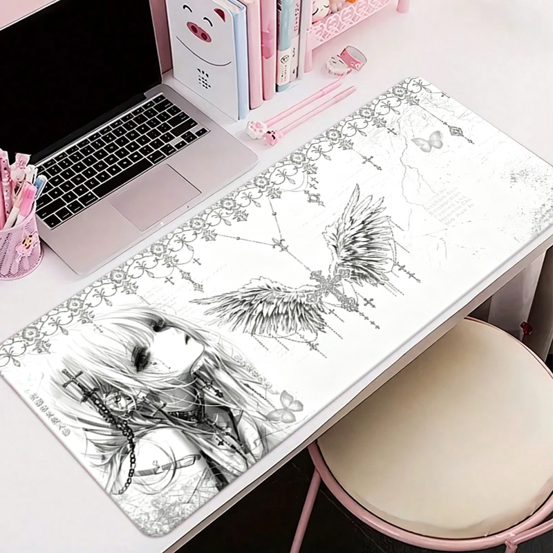 レザーマウスパッド黒白アニメ美学エンジェルガールマウスパッド - Gaming Keyboard And Mouse Pad のレビューと価格